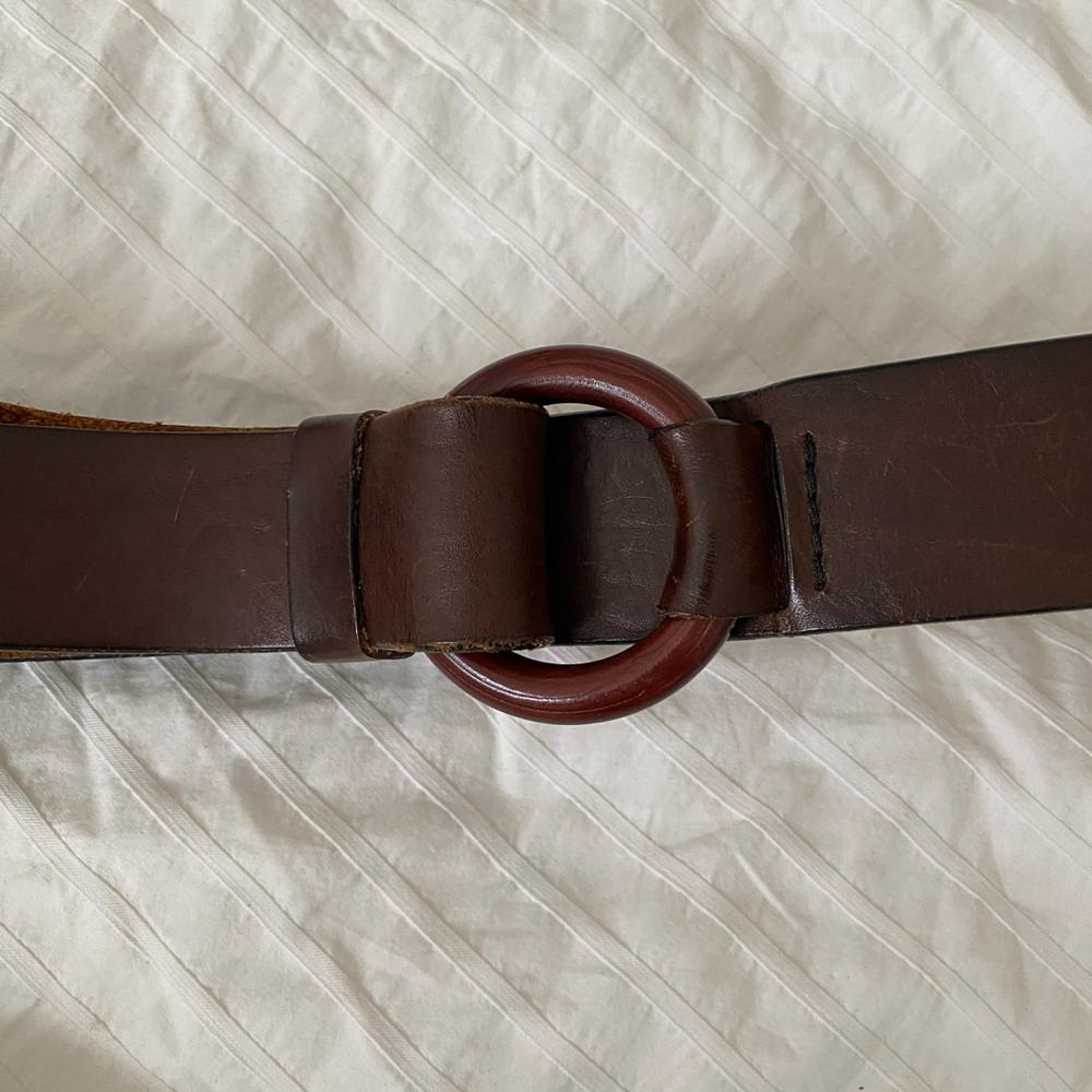 Brown leather and wood belt